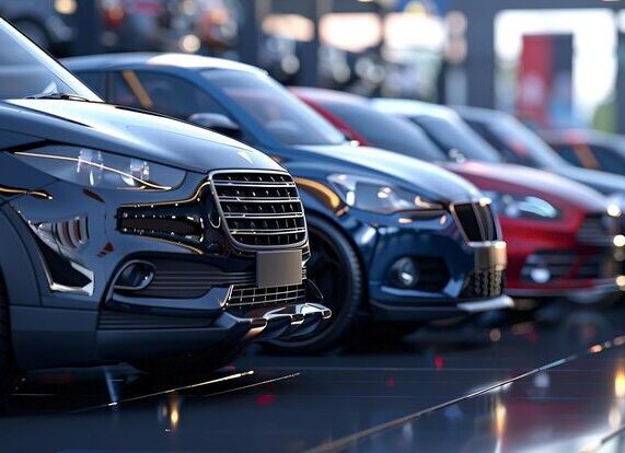 Row of luxury sedans and SUVs