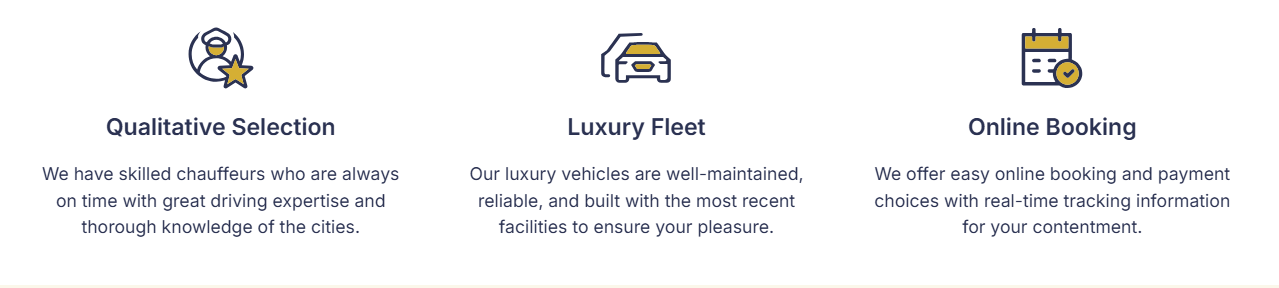 Qualitative selection, luxury fleet and online booking